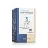Photo of a pack Calm your Nerves Tea Organic Herbal Tea Blend. On the package is an Illustration in which a woman is balancing on a rope and carrying a blue teapot on her head.